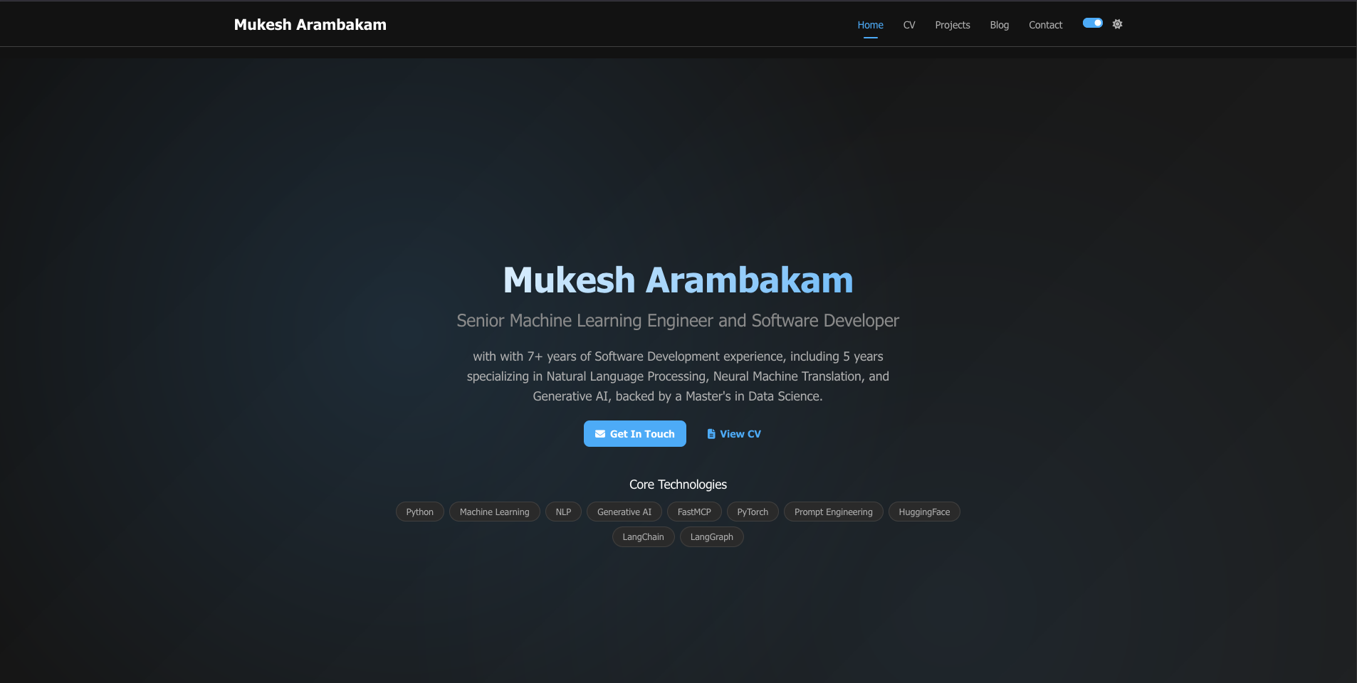 Mukesh Arambakam - Senior Machine Learning Engineer & Software Developer